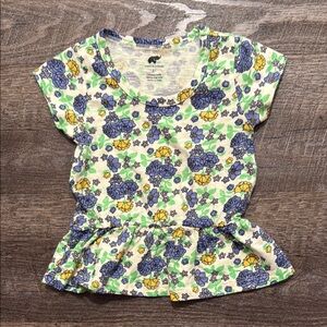 Monica + Andy 100% Cotton Purple & Yellow Floral Peplum Short Sleeve Top